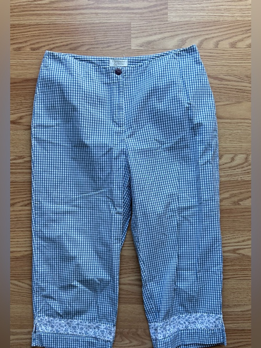 Christopher & Banks Women's Capri Pants Size 6, Blue And White Gingham Y2K